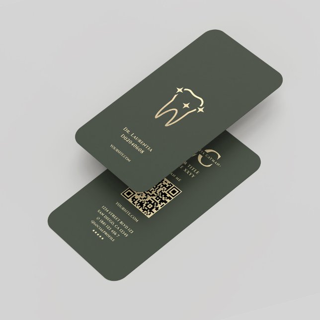 Cartão De Visita Dentista Dourado Verde Escuro Monograma Moderno (Modern Monogram Dark Green Gold Dentist Dental Business Card
)