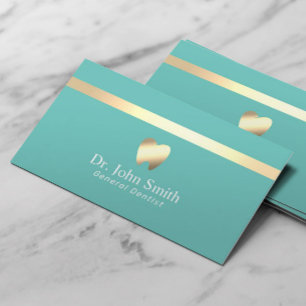 Cartão De Visita Dentista Moderno Dourado Strike Turquoise Dental