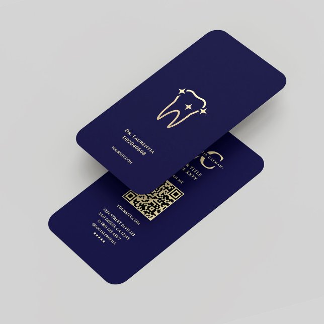 Cartão De Visita Dentista moderno Monograma Midnight Azul Dourado D (Modern Dentist Monogram Midnight Blue Gold Dental Business Card
)