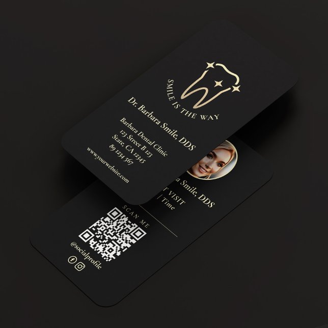 Cartão De Visita Dentista moderno Ortodontista Negro Dental Dourado (Modern Dentist Orthodontist Dental Black Gold Business Card
)