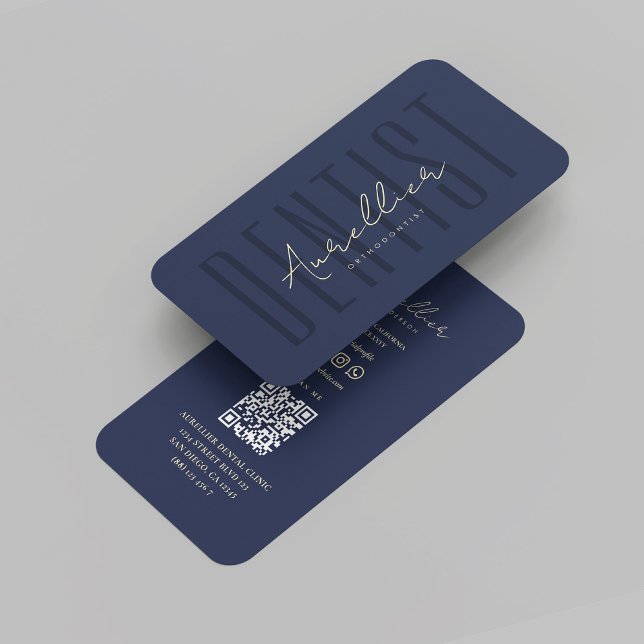Cartão De Visita Dentista moderno Ortodontistas Dental Monograma Az (Modern Dentist Orthodontists Dental Monogram Blue Gold Doctor Dental Surgery QR Business Card
)