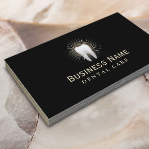 Cartão De Visita Dentista preto e Dourado dentário elegante