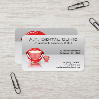 Cartão De Visita Dentista Profissional de Cinza de Prata Grande Boc