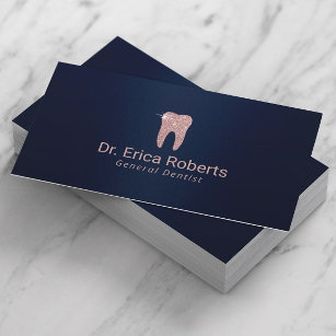Cartão De Visita Dentista Rosa Dourada Marinho dos dentes Blue Dent