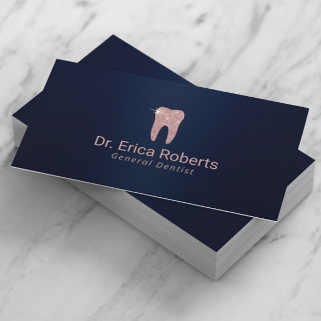 Cartão De Visita Dentista Rosa Dourada Marinho dos dentes Blue Dent (Criador carregado)
