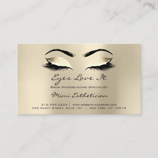 Cartão De Visita Depois das instruções, Lashes Champaigne Dourado (Frente)