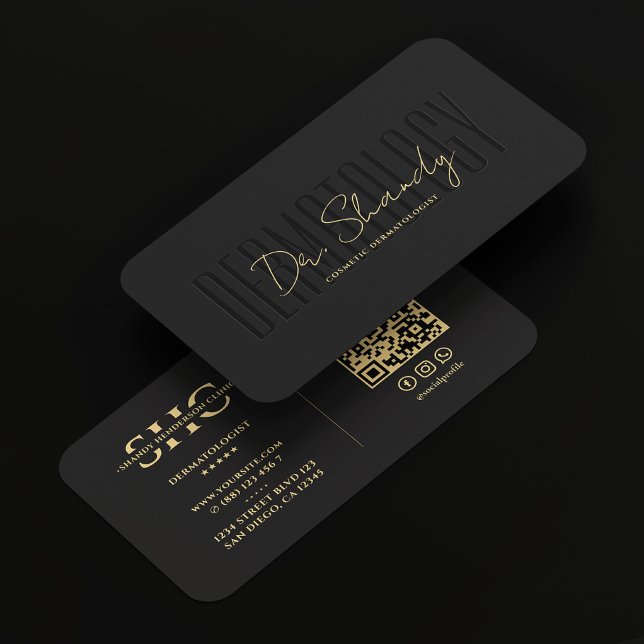 Cartão De Visita Dermatologista Elegante Monograma Dourado Moderno (Dermatologist Elegant Black Gold Monogram Modern Business Card
)