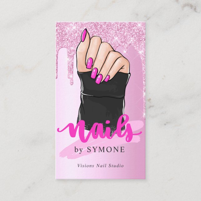 Cartão De Visita Derrubada de Lente Rosa do Salão do Artista Nail T (Frente)