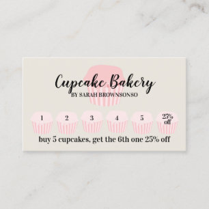 Cartão De Visita Desconto de Fidelidade Beige Cupcake Bakery Cafe P