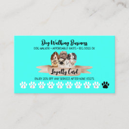 Cartão De Visita Desconto de Lealdade de Teal Punch Dog Walker