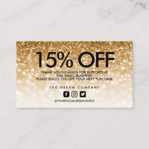 Cartão De Visita Desconto De Tendência De Glitter Dourado Obrigado