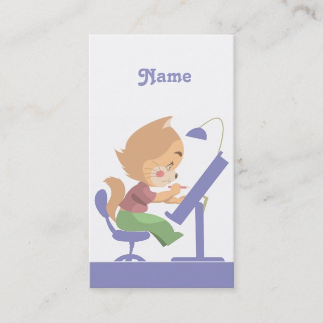 Cartão De Visita Desenhista engraçado do gato (Frente)