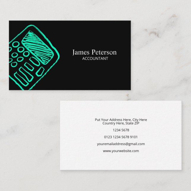 Cartão De Visita Desenho da Mão do Calculador | Preto (Frente/Verso)