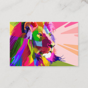 Cartão De Visita Desenho de Arte Pop Prismática Colorida de Leão-62