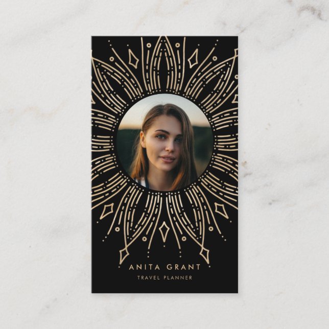 Cartão De Visita Desenho de arte preto e Dourado de ruptura solar v (Frente)