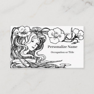 Cartão De Visita Desenho de Bela Mulher Fluindo Cabelo