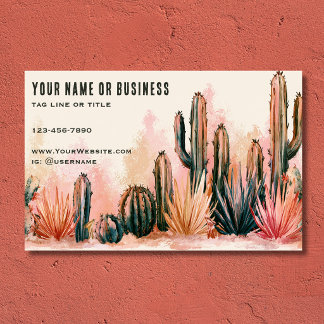 Cartão De Visita Desenho de Cactus do Deserto Boho em Aquarela