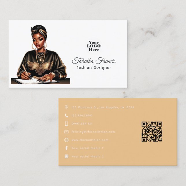 Cartão De Visita Desenho de Empoderamento de Mulher Afro-Negra Ousa (Frente/Verso)