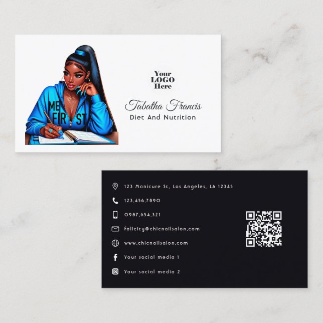 Cartão De Visita Desenho de Empoderamento de Mulher Afro Negra Ousa (Frente/Verso)