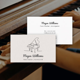 Cartão De Visita Desenho de Linha Professor de Piano de Cauda Aula 
