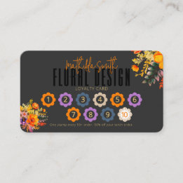 Cartão De Visita Desenho Floral Sofisticado Lealdade Laranja Preta