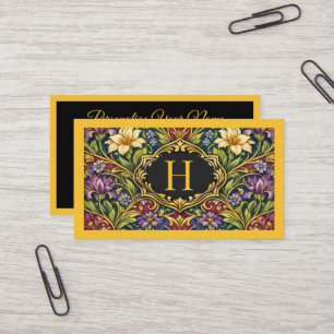 Cartão De Visita Desenho Floral Vintage com Monograma Art Nouveau E