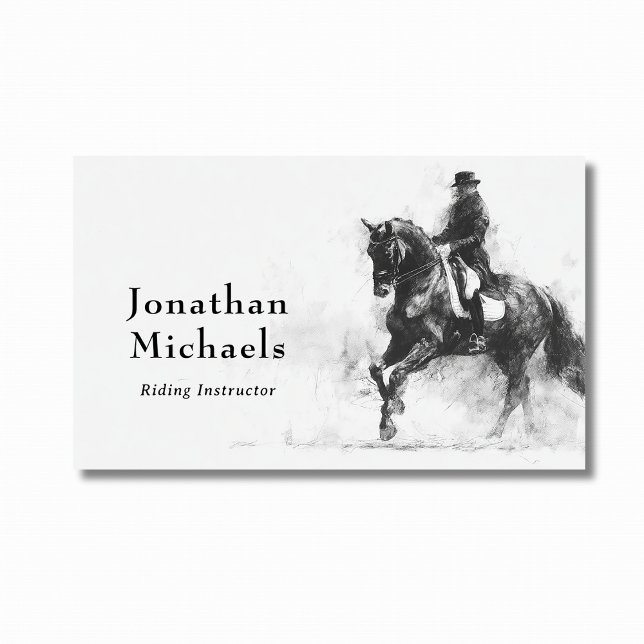 Cartão De Visita Desenho profissional de Black & White Horse (Front - Dressage Professional Black & White Horse Business Card)