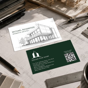 Cartão De Visita Desenho Técnico Esboço de Arquiteto Verde