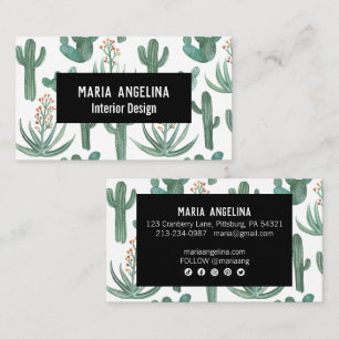 Cartão De Visita Desert Cactus e Succults Watercolor Design