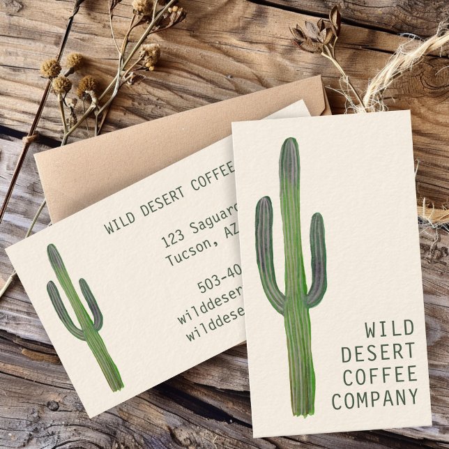 Cartão De Visita Desert Saguaro Cactos Aquarela Chic Russo Única (Desert Saguaro Cacti Watercolor Unique Rustic Chic Simple Minimalist Business Card
)