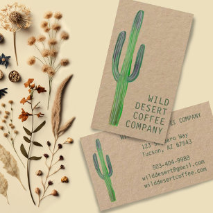 Cartão De Visita Desert Saguaro Cactus Watercolor Boho Kraft Única