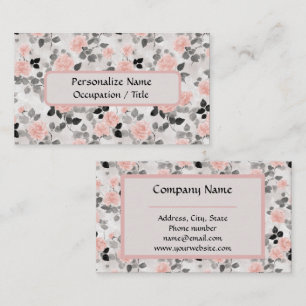 Cartão De Visita Desgastado Vintage Rosa Preto Padrão Floral Elegan