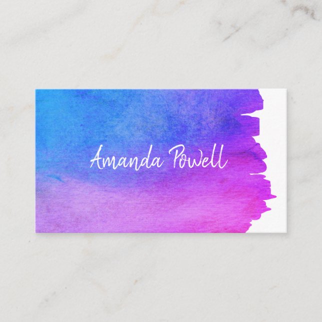 Cartão De Visita design artístico de aquarela azul e roxa (Frente)