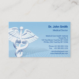 Cartão De Visita Design Azul 3D Caduceus Branco Médico
