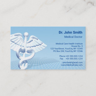 Cartão De Visita Design azul de Caduceus 3D branco médico