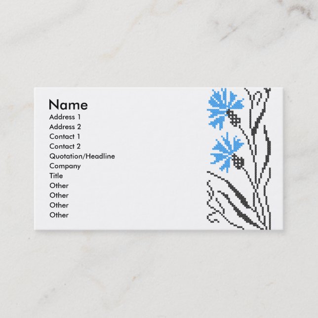 Cartão De Visita Design azul do ponto de cruz do Cornflower (Frente)