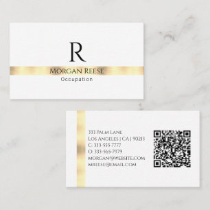 Cartão De Visita Design branco Dourado preto, código QR, nome e mon