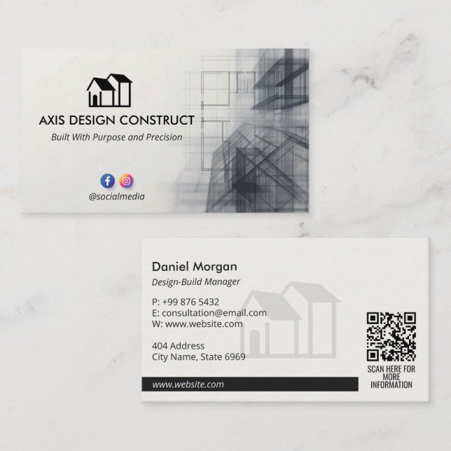 Cartão De Visita Design-Build Firms Business | White Sketch (Frente/Verso)