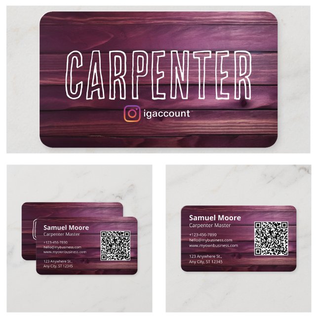 Cartão De Visita Design Carpinteiro Rústico Código QR Marcenaria (Design Rustic Carpenter QR Code Woodworking Business Card
)
