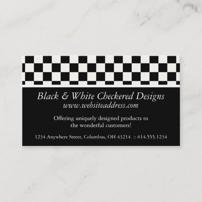Cartão de visita:: Design Checkered preto & branco (Frente)