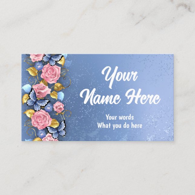 Cartão De Visita Design com rosas rosa (Frente)