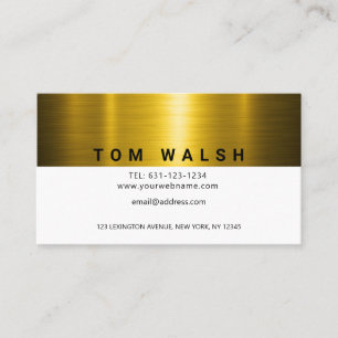 Cartão De Visita Design Customizado Elegante Dourado e Branco