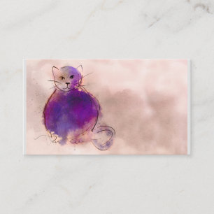Cartão De Visita design de aquarela de gato roxo
