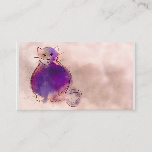 Cartão De Visita design de aquarela de gato roxo (Frente)