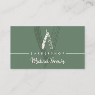 Cartão De Visita Design de Barbearia Sage Green Razor Master Hair