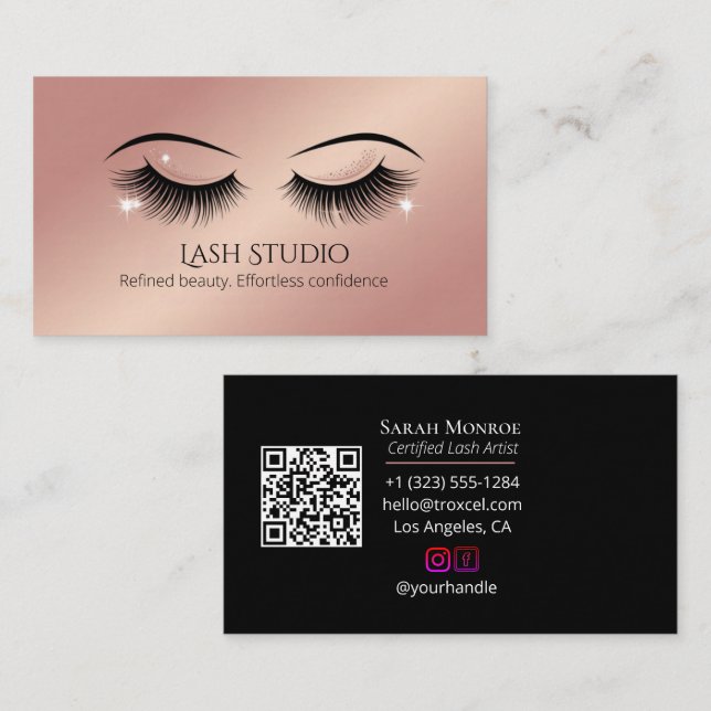 Cartão De Visita Design de Cílios de Luxo com código QR (Frente/Verso)