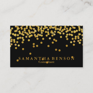 Cartão De Visita Design de Confetti Dourado Elegante Preto e Metáli