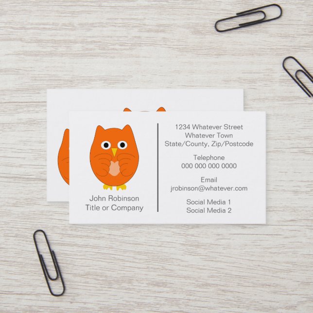 Cartão De Visita Design de Coruja Laranja (Frente/Verso In Situ)