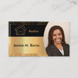 Cartão De Visita Design de Fotografias Douradas do Realtor Preto e 