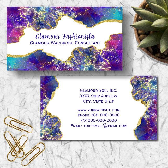 Cartão De Visita Design de Gemstone Óptico Óptico de Fogo com Aquar (Fire Opals and Gold Glitzy White Background Business Cards)